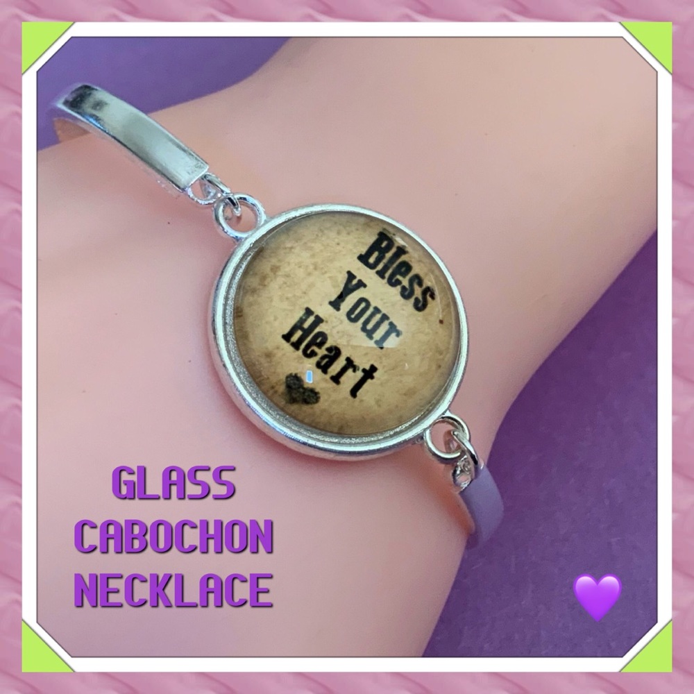 🆕✅ BLESS HER HEART GLASS CABOCHON NECKLACE
